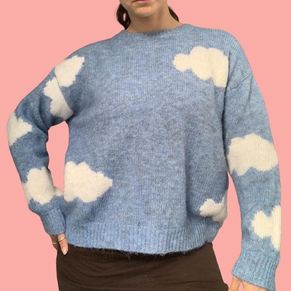 Anthropologie Sky Blue Cloud Crewneck Sweater - Picture 2 of 4